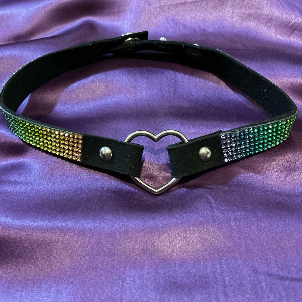 Rainbow Rhinestone Heart Choker